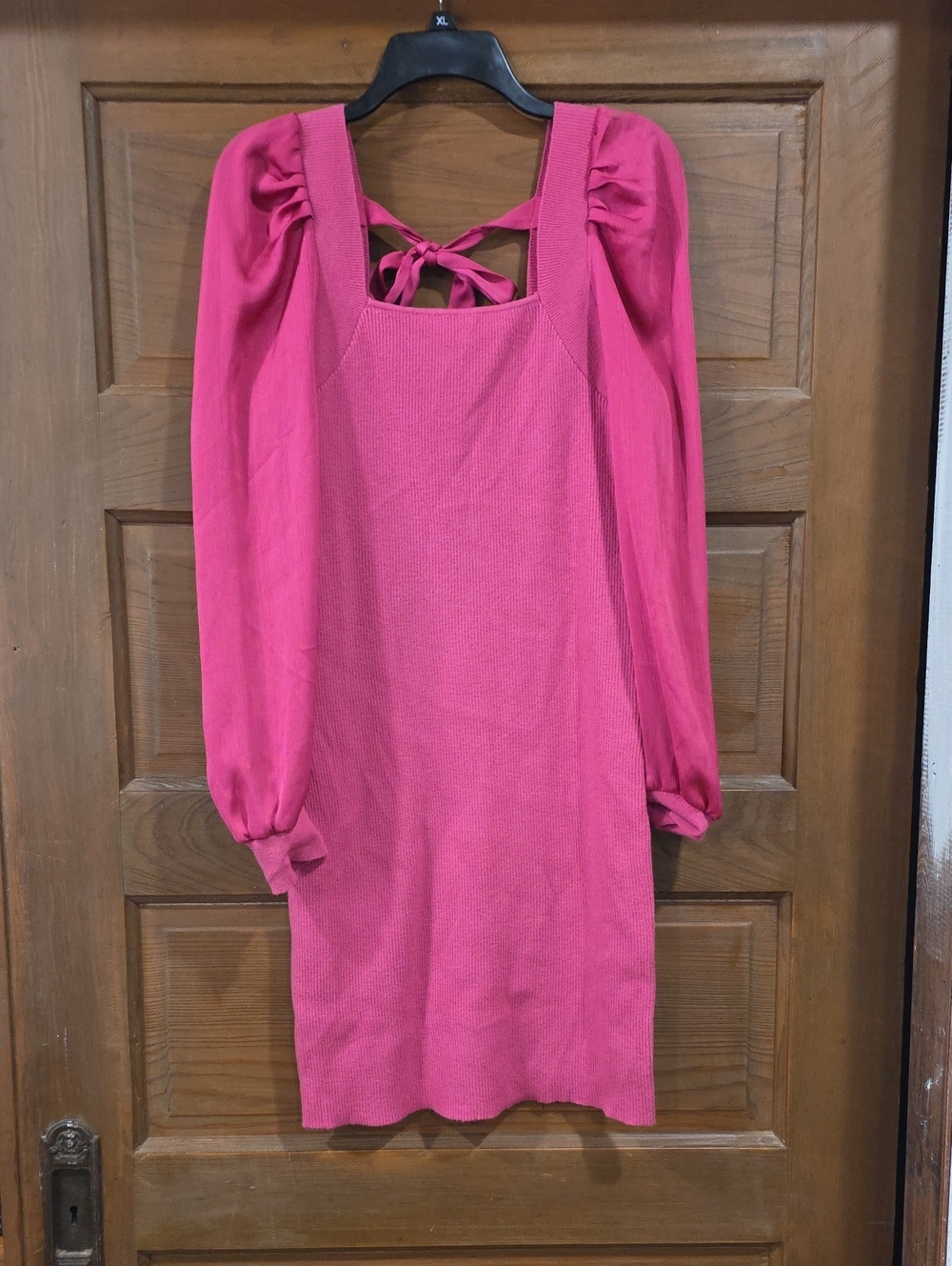 Cato Bright Pink Square Neck Knit Dress with Back Tie - Picture 1 of 8